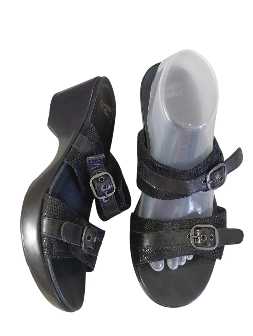 Dansko Jessie Black Strappy Slide Python Sandals with Buckles Size 9